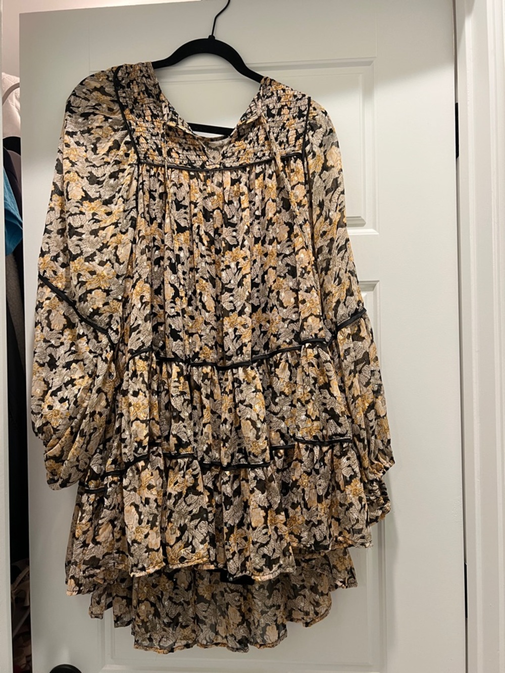 Free People Floral Mini Dress in Black, Cream, Mustard